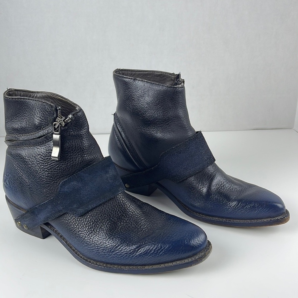 John Fluevog Leather Ankle Booties Navy Blue Size 7